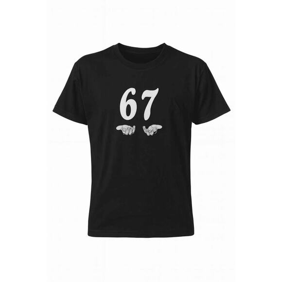 Kids Black Graphic Tee 67 Hands Design-Soft Ringspun Cotton Youth Large/Size 150 - Picture 1 of 5